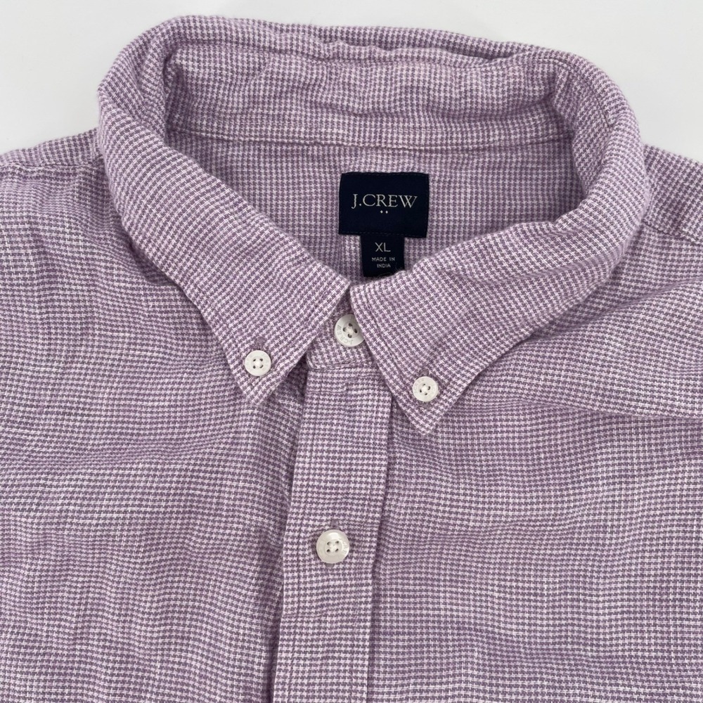 J.Crew Men's XL Purple Linen Cotton Micro Check Short Sleeve Button Down Shirt